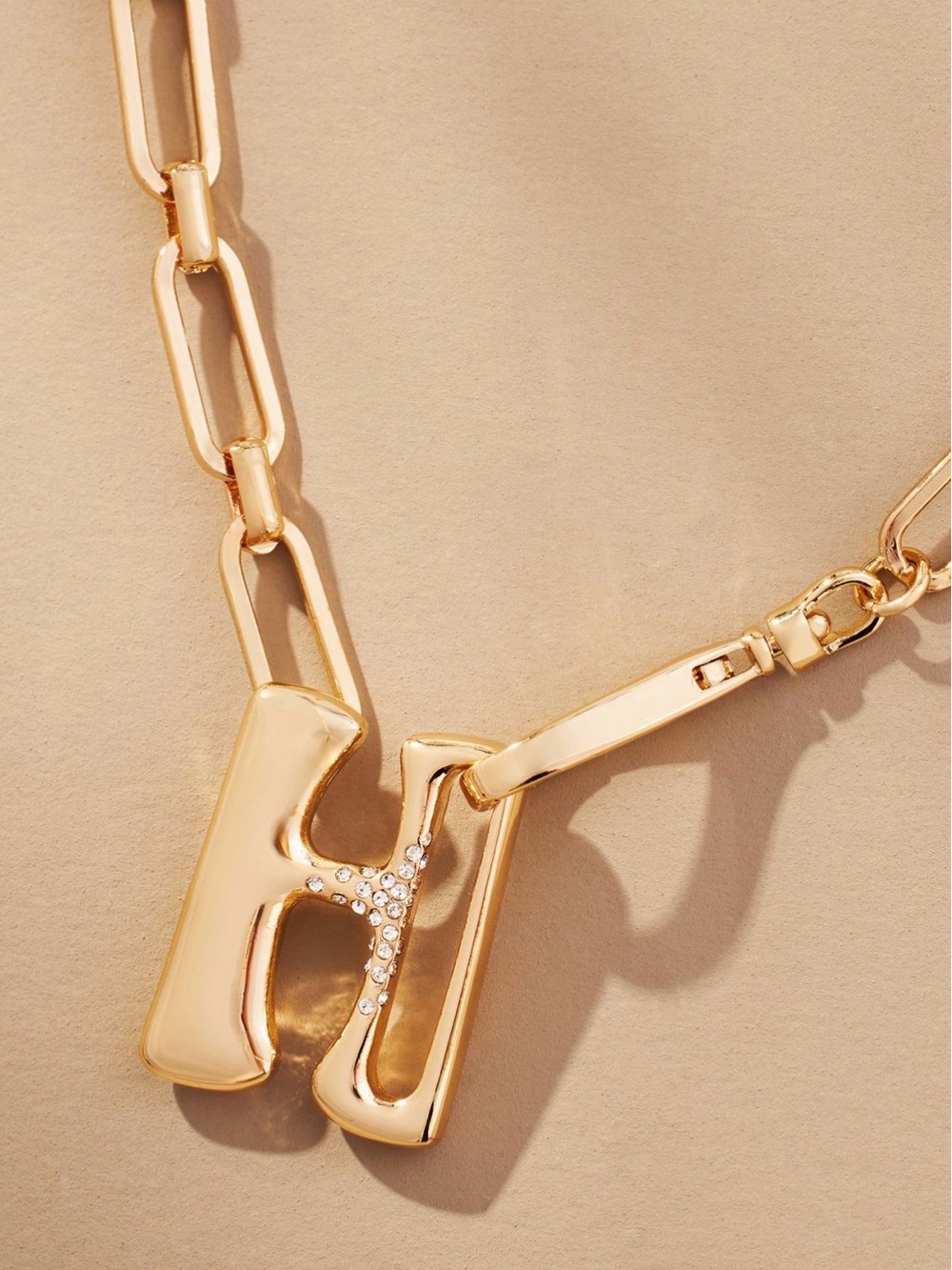 NWT * Anthropologie “H” Bubble Letter Monogram Paperclip Chain Necklace